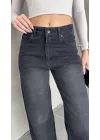Siyah Yıkamalı Baggy Geniş Paça Yüksek Bel Wide Leg Jean Kot Pantolon