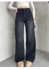 Siyah Yıkamalı Baggy Geniş Paça Yüksek Bel Wide Leg Jean Kot Pantolon