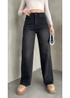 Siyah Yıkamalı Baggy Geniş Paça Yüksek Bel Wide Leg Jean Kot Pantolon