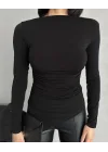 Siyah Zr Model Asimetrik Kesim Drapeli Büzgülü Candy Body Bluz