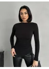 Siyah Zr Model Asimetrik Kesim Drapeli Büzgülü Candy Body Bluz