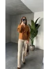 Taba Kısa Kruvaze Oversize Astarlı Cepli Kaşe Ceket Mont