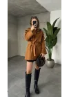 Taba Kruvaze Oversize Astarlı Cepli Kuşaklı Kaşe Mont Kaban