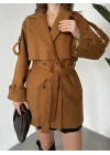 Taba Kruvaze Oversize Astarlı Cepli Kuşaklı Kaşe Mont Kaban