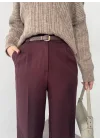 Vişne Pileli Tam Kalıp Bel Oturtmalı Geniş Paça Palazzo Pantolon