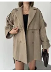 Vizon Kruvaze Oversize Astarlı Cepli Kuşaklı Kaşe Mont Kaban
