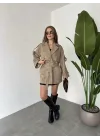 Vizon Kruvaze Oversize Astarlı Cepli Kuşaklı Kaşe Mont Kaban