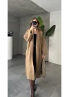 Vizon Şal Yaka Tam Boy Uzun Salaş Oversize Triko Hırka