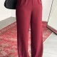 Kadın Bordo Yüksek Bel Pileli Bol Paça Beli Lastikli Kore Model Kumaş Pantolon