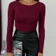Kadın Açık Yaka Uzun Kollu Basic Body Bluz Bordo