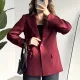 Kadın Bordo Oversize Blazer Ceket Tek Düğmeli Klasik Ofis Ceketi Şık Günlük Kumaş Ceket