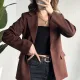 Kadın Kahverengi Oversize Blazer Ceket Tek Düğmeli Klasik Ofis Ceketi Şık Günlük Kumaş Ceket