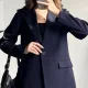 Kadın Lacivert Oversize Blazer Ceket Tek Düğmeli Klasik Ofis Ceketi Şık Günlük Kumaş Ceket