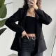 Kadın Siyah Oversize Blazer Ceket Tek Düğmeli Klasik Ofis Ceketi Şık Günlük Kumaş Ceket