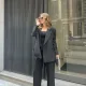 Kadın Siyah Oversize Kruvaze Blazer Ceket Çift Düğmeli Ofis Şık Klasik Ceket