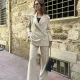 Kadın Krem Oversize Kruvaze Blazer Ceket Çift Düğmeli Ofis Şık Klasik Takım Ceket
