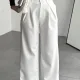 Kadın Beyaz Yüksek Bel Pileli Kumaş Pantolon Wide Leg Bol Paça Şık Ofis Palazzo
