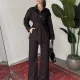Kadın Kahve Viral Kot Takım Oversize Gömlek Wide Leg Pantolon Kemerli Jean İkili Set