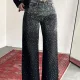 Kadın Siyah Taşlı Wide Leg Jean Pantolon Yüksek Bel Bol Paça Denim