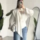 Kadın Beyaz Şal Yaka Drapeli Bluz Uzun Kollu Şık Ofis Bluz