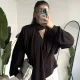 Kadın Kahverengi Şal Yaka Drapeli Bluz Uzun Kollu Şık Ofis Bluz