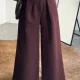 Kadın Bordo Gizli Kemerli Ekstra Bol Wide Leg Pantolon Yüksek Bel