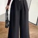 Kadın Siyah Gizli Kemerli Ekstra Bol Wide Leg Pantolon Yüksek Bel