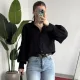 Kadın Siyah Oversize Modal Tensel Kumaş Gömlek Uzun Kollu Salaş Kesim Düğmeli Günlük Şık Gömlek