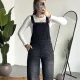 Kadın Siyah Yıkamalı Jean Tulum Askılı Denim Salopet Pantolon Günlük Rahat Şık Tulum