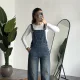 Kadın Yeşil Yıkamalı Jean Tulum Askılı Denim Salopet Pantolon Günlük Rahat Şık Tulum