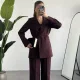 Kadın Bordo Pırıltılı Taşlı Takım Kadın Blazer Ceket Pantolon Takım Şık Ofis Kombin