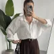 Kadın Beyaz Oversize Gömlek Cepli Uzun Kollu Düğmeli Salaş Kesim Günlük & Ofis Şık