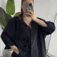 Kadın Siyah Oversize Gömlek Cepli Uzun Kollu Düğmeli Salaş Kesim Günlük & Ofis Şık