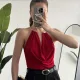 Kadın Kırmızı Gold Boyun Gold Aksesuarlı Drapeli Sırt Dekolteki Şık Candy BodySuit Bluz