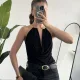 Kadın Siyah Gold Boyun Gold Aksesuarlı Drapeli Sırt Dekolteki Şık Candy BodySuit Bluz