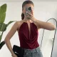 Kadın Bordo Gold Boyun Gold Aksesuarlı Drapeli Sırt Dekolteki Şık Candy BodySuit Bluz