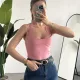 Kadın Pembe Dantel Detaylı Askılı ZR Bodysuit – İnce Askı, V Yaka, Şık & Günlük Bluz