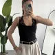 Kadın Siyah Dantel Detaylı Askılı ZR Bodysuit – İnce Askı, V Yaka, Şık & Günlük Bluz
