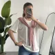 Kadın Beyaz Şal Detaylı Oversize Basic Kadın Tişört Bluz Pembe Bağlamalı Casual Model