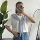 Kadın Beyaz Şal Detaylı Oversize Basic Kadın Tişört Bluz Mavi Bağlamalı Casual Model