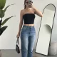 Kadın Açık Mavi Yüksek Bel Mom Jean Pantolon Rahat Kalıp Günlük Denim