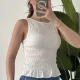 Kadın Beyaz Gipeli Kolsuz Bluz Bisiklet Yaka Esnek Fit Yazlık Crop Bluz