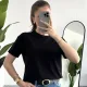Kadn Siyah Bisiklet Yaka Kısa Kollu Full Likralı Esnek Bluz Body