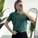 Kadn Koyu Yeşil Bisiklet Yaka Kısa Kollu Full Likralı Esnek Bluz Body