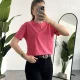 Kadn Pembe Bisiket Yaka Kısa Kollu Full Likralı Esnek Bluz Body