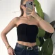 Kadın Siyah Dikişli Straplez Crop Bluz - Korse Model Bustier
