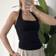 Kadın Siyah Boyundan Bağlamalı Korse Bluz - Kare Halter Yaka Top