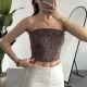 Kadın Leopar Desenli Straplez Bluz Büzgülü Crop Top