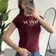 Kadın Bordo Paris 94 Baskılı Y2K Tarzı Crop Tişört - Pamuklu Örme Bluz