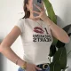 Kadın Beyaz Dudak Baskılı Beyaz Y2K Tarzı Crop Tişört - Pamuklu Örme Bluz